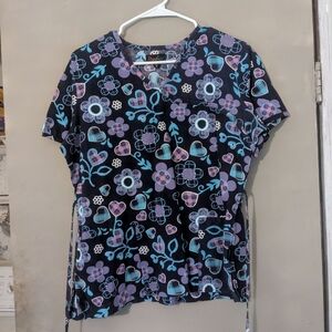 Peaches Uniforms Floral Print Top - Navy blue And Purple